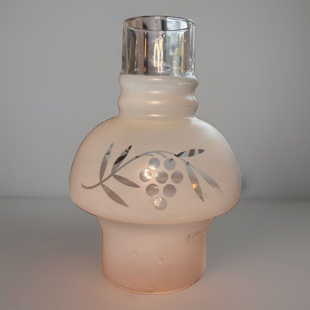 Vintage Frosted Glass Grapevine Motif Hooded/Boudoir Oil Lamp Chimney